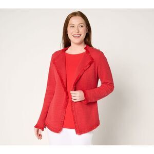 SUNNYLiFE Women's Plus Sz Jacket 2X Fringe Benefit Tweed Red A720315